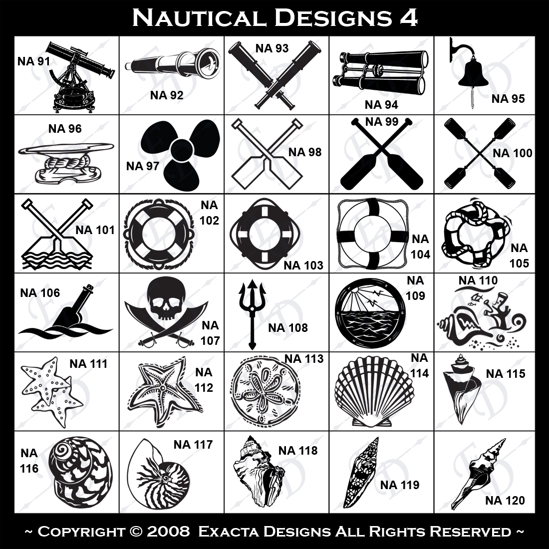 Nautical Knot, Nautilus, Ship Bell, Anchor Rope, Ship's Wheel, Starfish