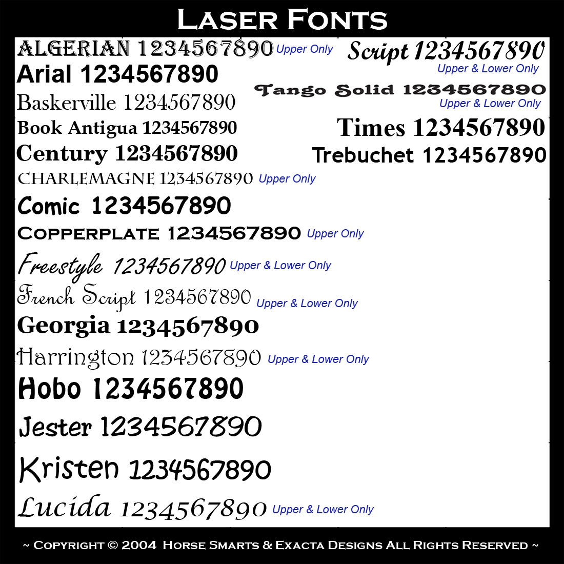 Fonts available for our square butterfly ornaments.