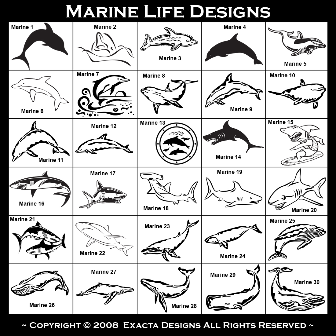 Humpback Whale, Manatee, Seal, Octopus, Seal & Ball, Sting Ray, Clownfish