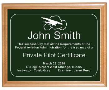 Recognize the occasion with a genuine red alder wood pilot achievement plaque.