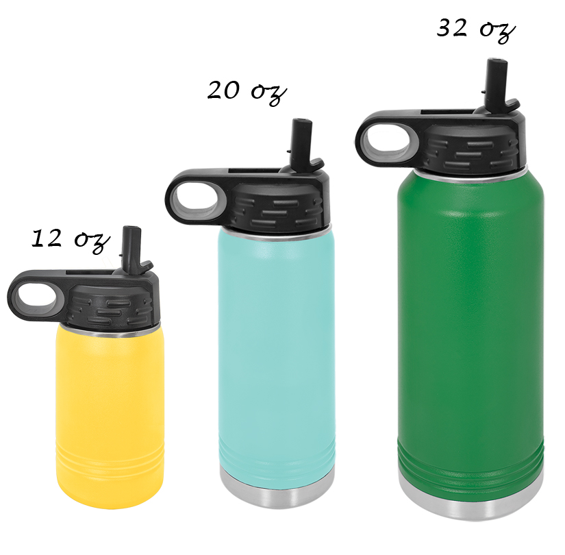 Custom engraved stainless steel pilot water bottle with your choice of military aircraft design and personalized text.