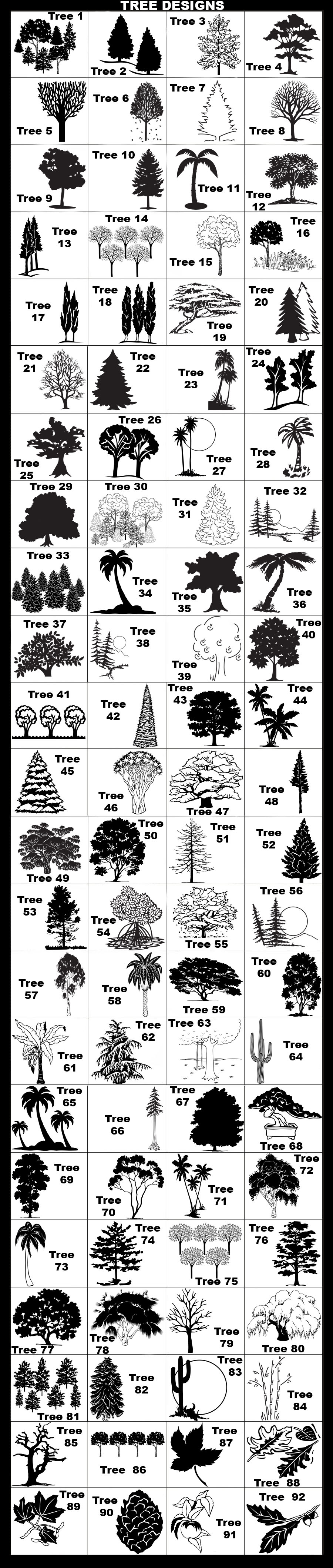 Eucalyptus Tree, Magnolia Tree, Mangrove Tree, Maple Tree, Monkey Puzzle Tree