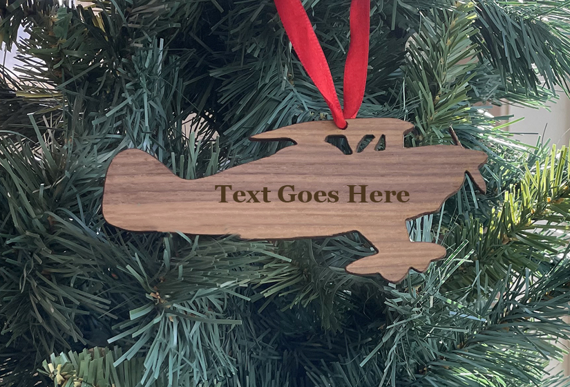Laser cut airplane wood Christmas ornament comes in 3 sizes and a variety of wood types. Pilot Orname