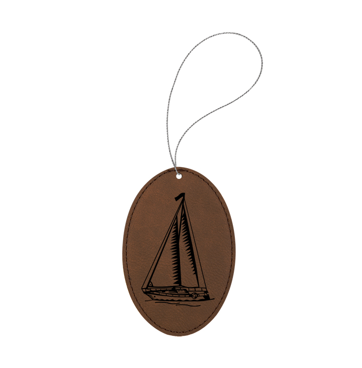 Leatherette Christmas Ornament - Sailboat Designs Personalized engraved leatherette Christmas ornament with custom text and a sailboat design of your choice. Sailboat Ornament