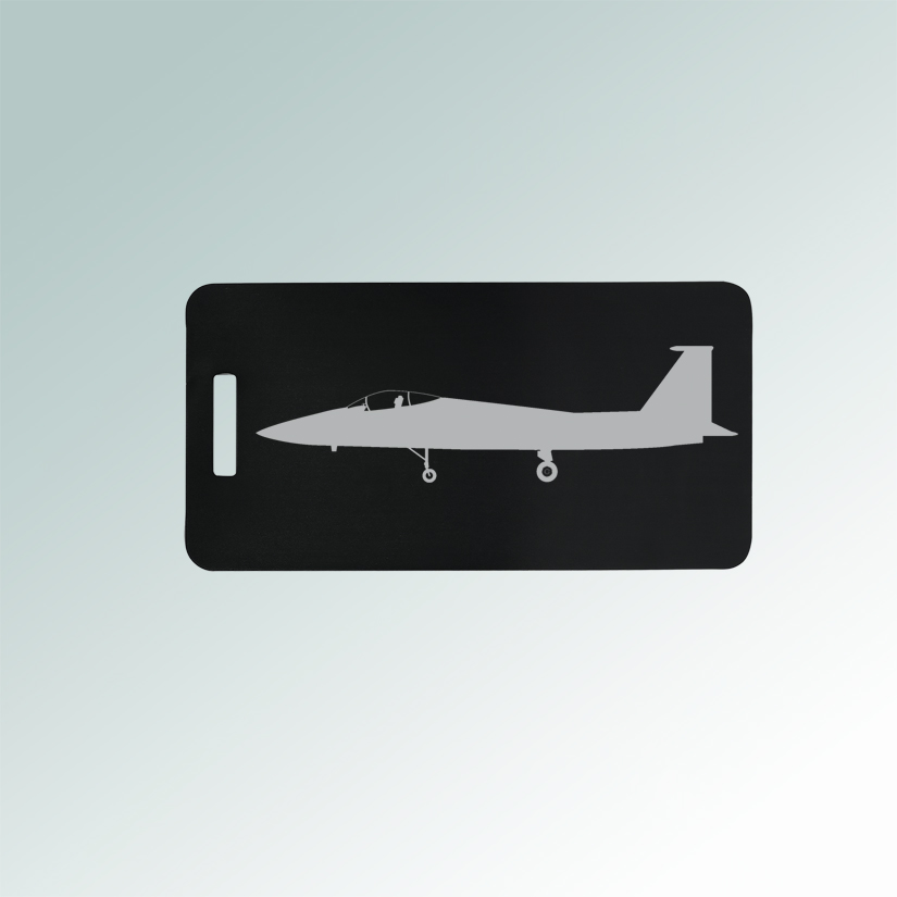 Aluminum military aircraft luggage tag with your choice of military aircraft design and personalized text. 55+ military aircraft designs to choose from.
