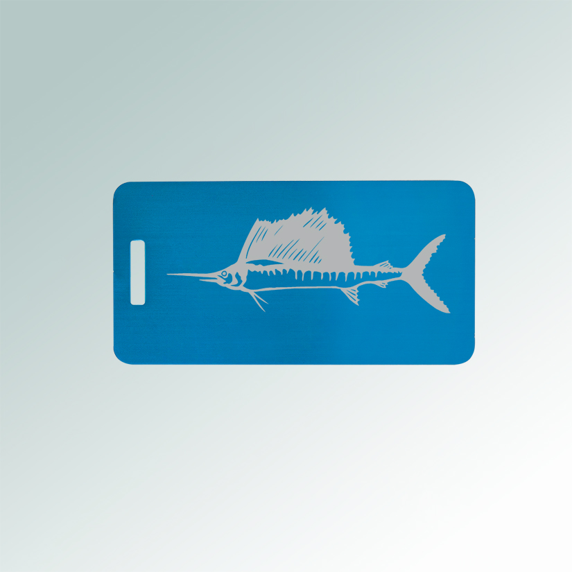 Engraved aluminum marine life luggage tag with your choice of marine life design and personalized text. 100+ marine life designs to choose from.