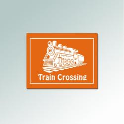 Personalized plastic train sign with your choice of engraved text and train design. 85+ train designs to choose from.