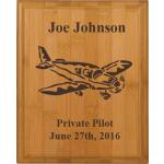 Bamboo wood plaque with your choice of airplane design and personalized text. Pilot Plaque