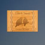 Custom engraved bamboo bird cutting board with engraved Bird design and personalized text. 100+ bird design to choose from.