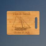 Custom engraved bamboo sailboat cutting board with engraved Sailboat design of your choice. 50+ sailboat designs to choose from.