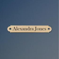 Brass engraved nameplate with 2 holes for wood screws.