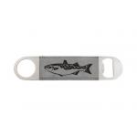 Leatherette bottle opener with an engraved marine life design and personalized text. Marine Bottle Opener