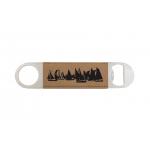 Leatherette bottle opener with an engraved sailboat design and personalized text. Sailboat Bottle Opener
