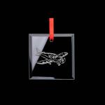 Custom engraved square glass airplane ornament with your choice of airplane design and personalized text. 85+ airplane designs to choose from.