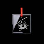 Square glass engraved helicopter ornament with personalized text and the helicopter design of your choice. 50+ helicopter designs to choose from.