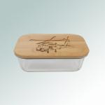 Personalized helicopter food storage container with your choice of helicopter design and engraved text. 50+ helicopter designs to choose from.