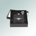 Personalized helicopter flask and funnel gift set with custom engraved helicopter design and text. 50+ helicopter designs to choose from.