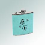 Custom  leatherette covered stainless steel 6 oz marine life flask with engraved marine life design of your choice. 100+ marine life designs to choose from.