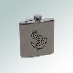 Custom engraved leatherette covered stainless steel 6 oz nautical flask with engraved nautical design of your choice. 100+ nautical designs to choose from.
