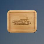 Alder wood boat tray with your choice of boat design and personalized text. 50+ boat designs to choose from.