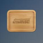 Alder wood train tray with your choice of train design and personalized text. 85+ train designs to choose from.