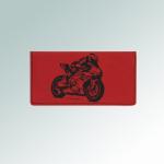 Personalized leatherette motorcycle checkbook with custom engraved motorcycle design and text. 40+ motorcycle designs to choose from.