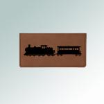 Personalized leatherette train checkbook with custom engraved train design and text. 85+ train designs to choose from.