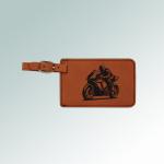 Custom engraved leatherette motorcycle luggage tag with the motorcycle design of you choice. 40+ motorcycle designs to choose from.