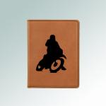 Personalized leatherette motorcycle  passport cover with custom engraved motorcycle design and text. 40+ motorcycle designs to choose from.