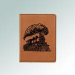 Personalized leatherette train passport cover with custom engraved train design and text. 85+ train designs to choose from.