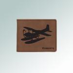 Personalized leatherette helicopter airplane wallet with an engraved helicopter design and text. 85+ airplane designs to choose from.