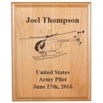 Genuine red alder wood plaque with your choice of helicopter design and personalized text. Helicopter Plaque