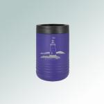 Custom engraved stainless steel insulated lighthouse beverage holder with personalized text and lighthouse design. 85+ lighthouse designs to choose from.