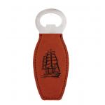 Custom leatherette bottle opener with engraved sailboat design and text. Sailboat Gift