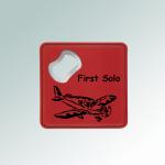 Leatherette airplane bottle opener coaster with the custom engraved airplane design of your choice & personalized text. 85+ airplane designs to choose from.