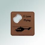 Bottle opener coaster made out of leatherette comes with personalized text & the helicopter design of your choice. 50+ helicopter designs to choose from.