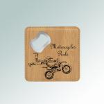 Leatherette bottle opener coaster with the custom engraved motorcycle design of your choice and personalized text. 40+ motorcycle designs to choose from.