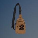 Custom engraved explorer train crossbody bag with your choice of train design and personalized text.