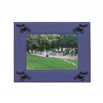 Custom engraved leatherette picture frame with motorcycle design and personalized text. Motorcycle Frame