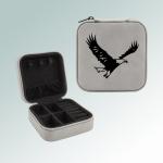 Bird travel jewelry box made out of leatherette comes with engraved text and the bird design of your choice. 100+ bird design to choose from.