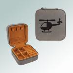 Leatherette helicopter travel jewelry box with your choice of helicopter design and personalized engraved text. 50+ helicopter designs to choose from.