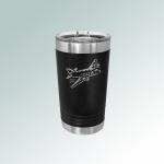 Custom engraved stainless steel pint glass with personalized text and an airplane design. Airplane Pint Glass