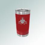 Personalized stainless steel polar camel pint glass with custom engraved text and a helicopter design. Helicopter Pint Glass