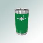 Personalized stainless steel polar camel pint glass with custom engraved text and a military aircraft design. Pilot Pint Glass