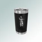 Custom engraved stainless steel pint glass with personalized text and a motorcycle design. Motorcycle Pint