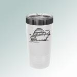 Custom engraved vacuum insulated tumbler with your choice of boat design and personalized text.