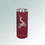 Personalized motorcycle skinny tumbler with your choice of motorcycle design and custom engraved text. 40+ motorcycle designs to choose from.