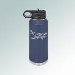 Custom engraved stainless steel pilot water bottle with your choice of airplane design and personalized text.