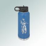 Custom engraved stainless steel motorcycle water bottle with your choice of motorcycle design and personalized text.