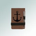 Personalized leatherette min nautical notepad & pen with a nautical design and custom engraved text. 100+ nautical designs to choose from.